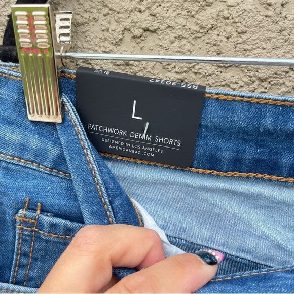 NWT Dolls soul happy patchwork high waisted denim shorts Sz L - Picture 4 of 7